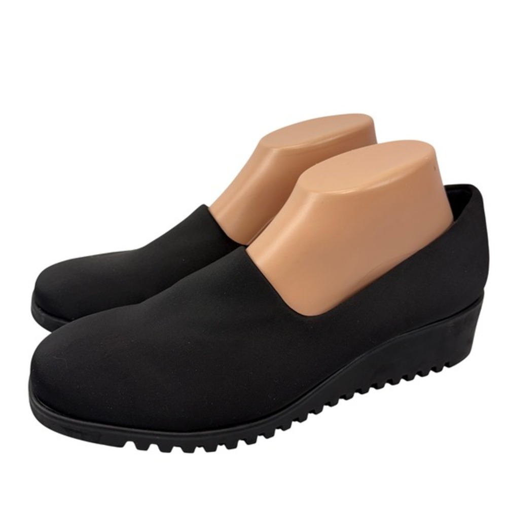 Comfortiva Women's Size 10M Pillowtop Black‎ Textile Slip On Wedge Loafer Shoes